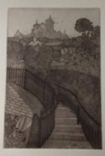 Town Hall Scarborough etching by Michael Atkin